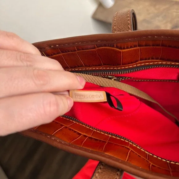 Dooney & Bourke Charleston Cognac Croc Embossed Leather Tote Bag - Picture 5 of 16